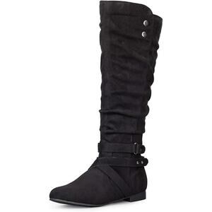 mysoft Knee High Boots Black Women's 8.5 Side Zipper Flat
